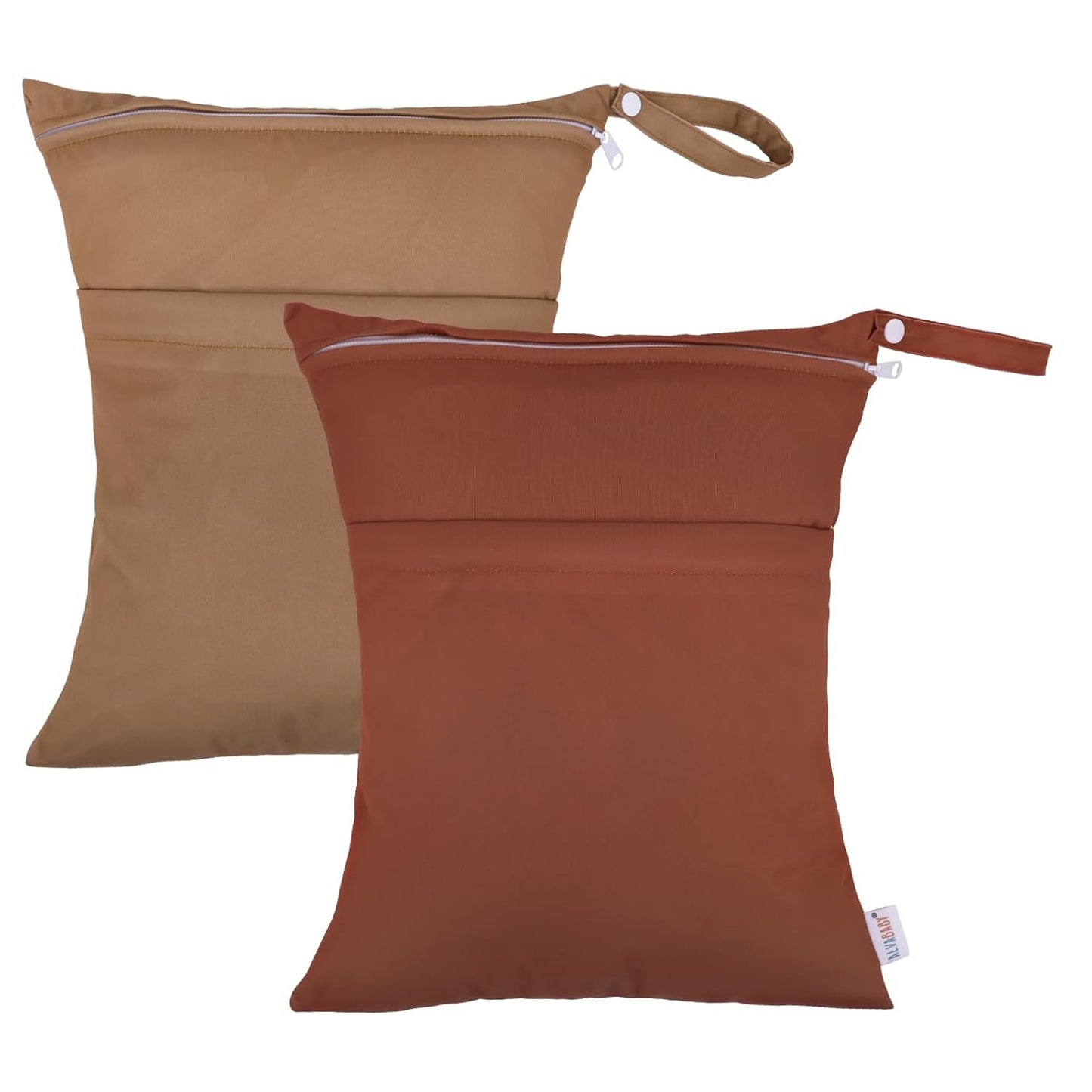 ALVABABY 2pcs Cloth Diaper Wet Dry Bags Waterproof Reusable with Two Zippered Pockets Travel Beach Pool Daycare Soiled Baby Items Yoga Gym Bag for Swimsuits or Wet Clothes 2LM06