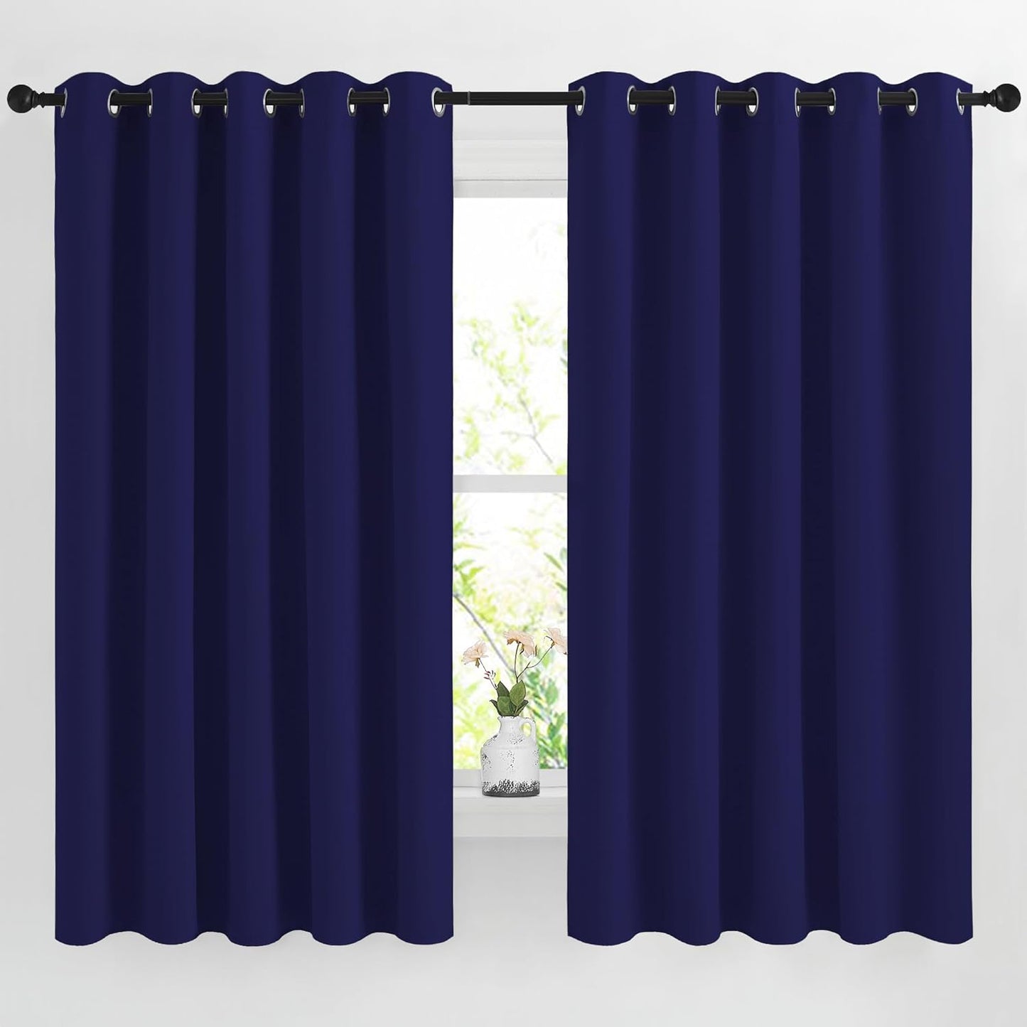NICETOWN Blackout Curtains Panels for Bedroom - 3 Pass Microfiber Noise Reducing Thermal Insulated Solid Ring Top Blackout Window Drapes (2 Panels, 66 x 66 Inch, Navy Blue)