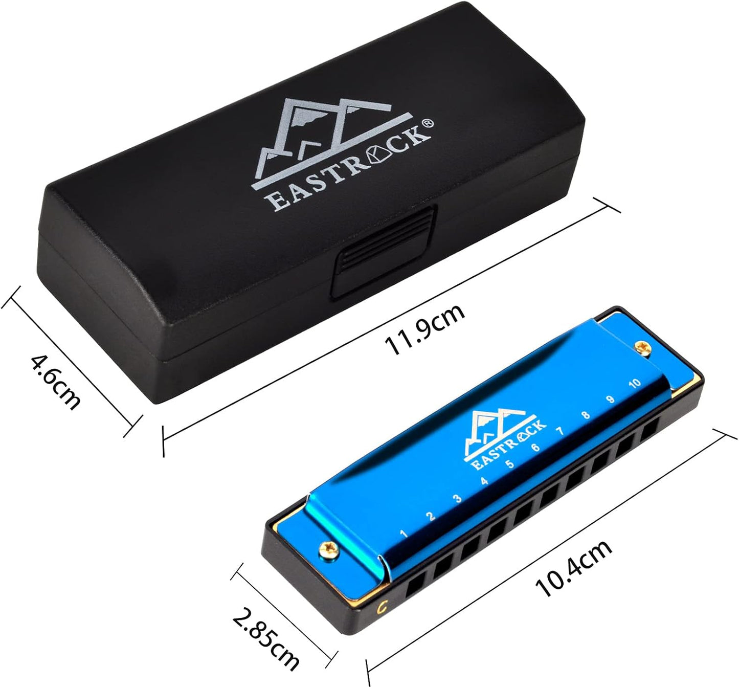 EastRock Blues Harmonica Mouth Organ 10 Hole C Key with Case, Diatonic Harmonica for Professional Player, Beginner, Students gifts, Adult, Friends, Gift Blue