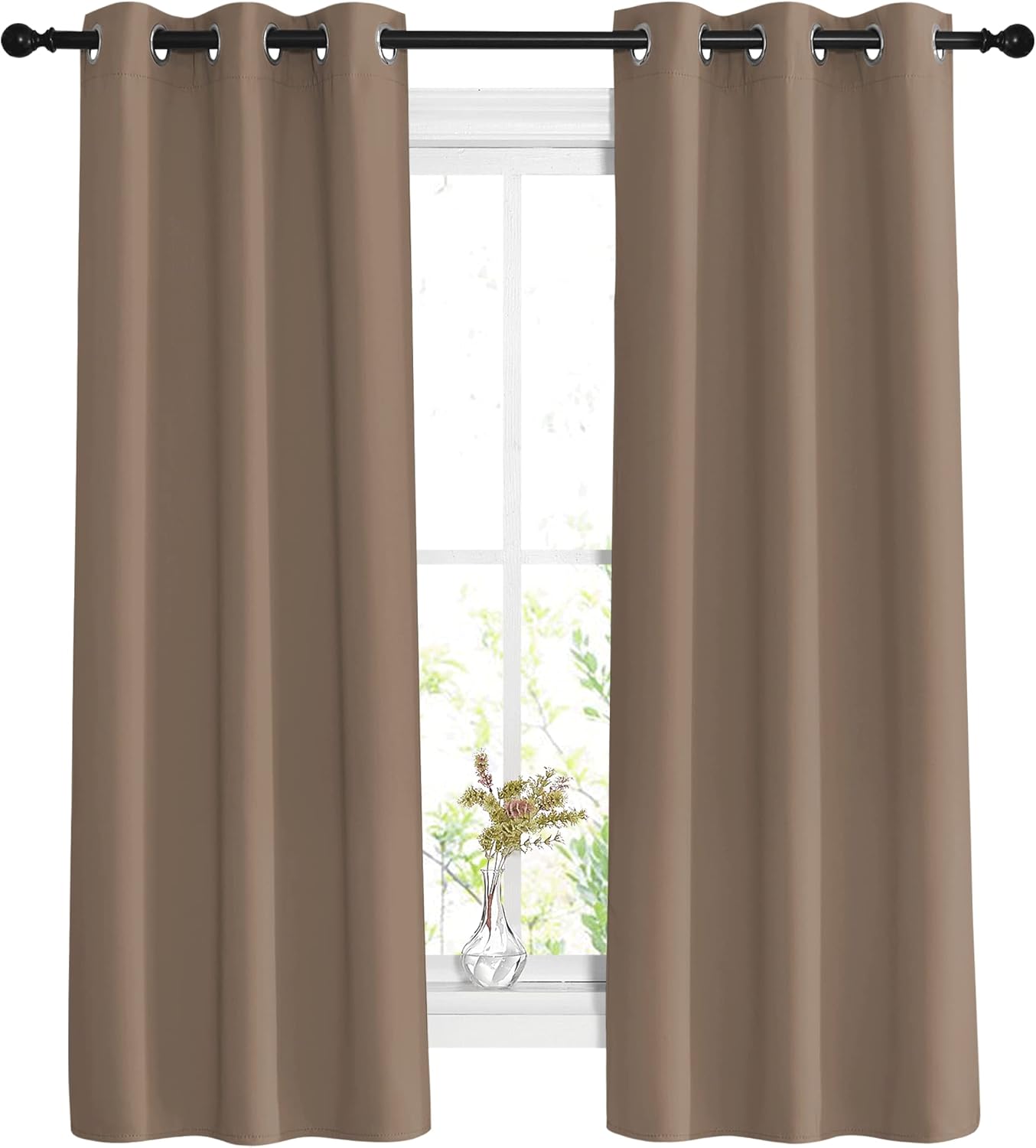 NICETOWN Blackout Window Curtains 63 inch Length - Grommet Top Room Darkening Thermal Insulated Solid Vertical Drapes for Bedroom (Cappuccino, 2 Panels, 37 x 63 Inch)