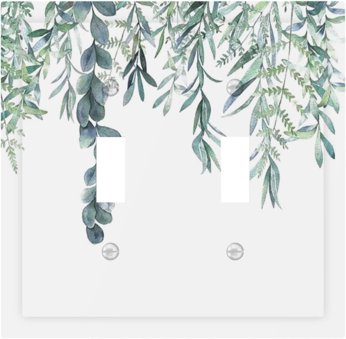 Eucalyptus Leaves Greenery Vine Flowers Simplicity Decorative Switch Plates 2 Gang Double Toggle Outlet Light Switch Cover Wall Plate Electrical Faceplate for Bed Room Living Room Decor