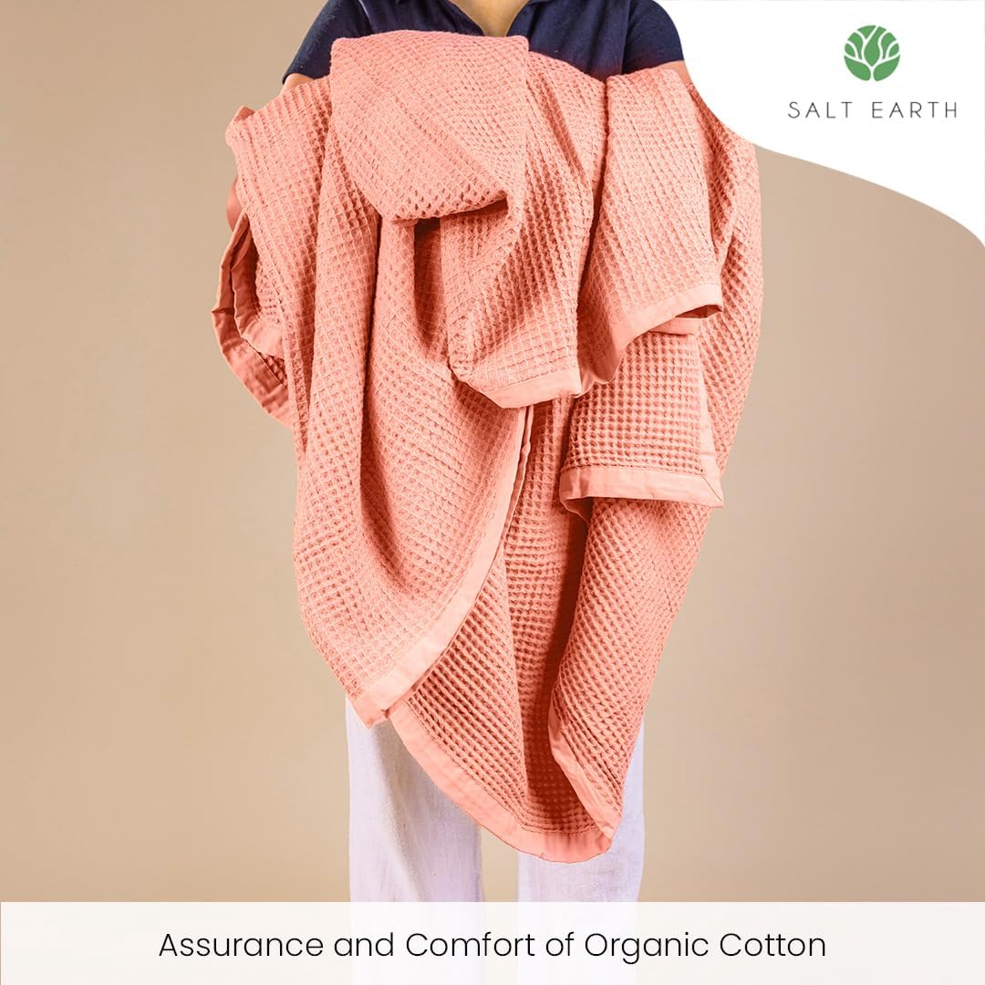 Salt Earth GOTS Certified 100% Organic Cotton Throw Blanket, 55" X 60" Waffle Blankets & Throws for Bed, Throw Blanket for Couch, Modern & Cozy Blanket, All Season, Comfy and Soft Blanket (Sun Bay)