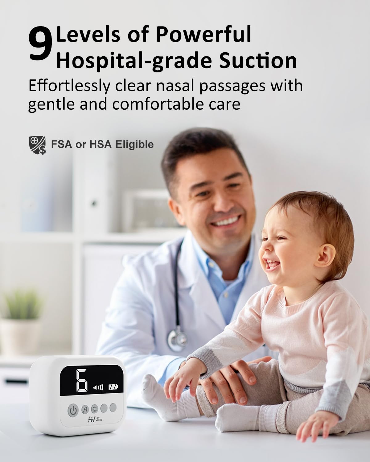 HEYVALUE Nasal Aspirator for Baby, Hospital Grade Nose Sucker with 9 Levels Suction, Night Light and Nursery Rhyme Soothing Function, Electric Nose Suction for Baby with Food-Grade Silicone Tips