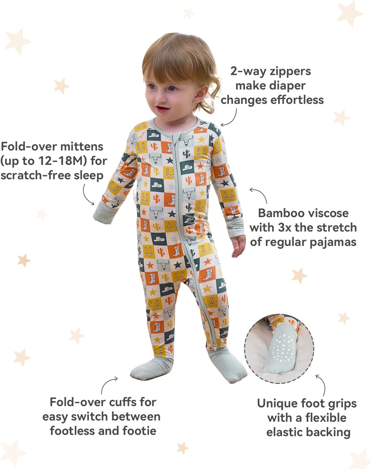 Bamboo Viscose Baby Convertible Footie Pajama, Zipper Pajamas for Baby Boys & Girls, Sleep & Play Footed Pjs