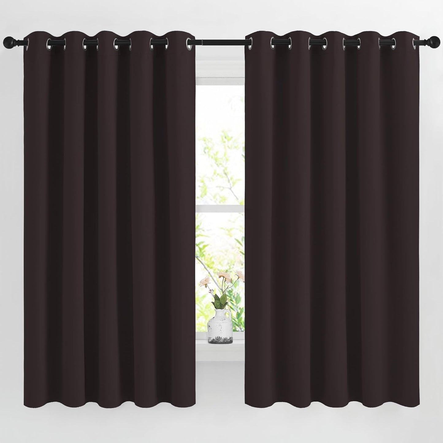 NICETOWN Blackout Curtain Panels 66 inches - Light Reducing Thermal Insulated Solid Grommet Blackout Curtains/Panels/Drapes for Living Room (Set of 2, 66 inches by 66 Inch, Toffee Brown)