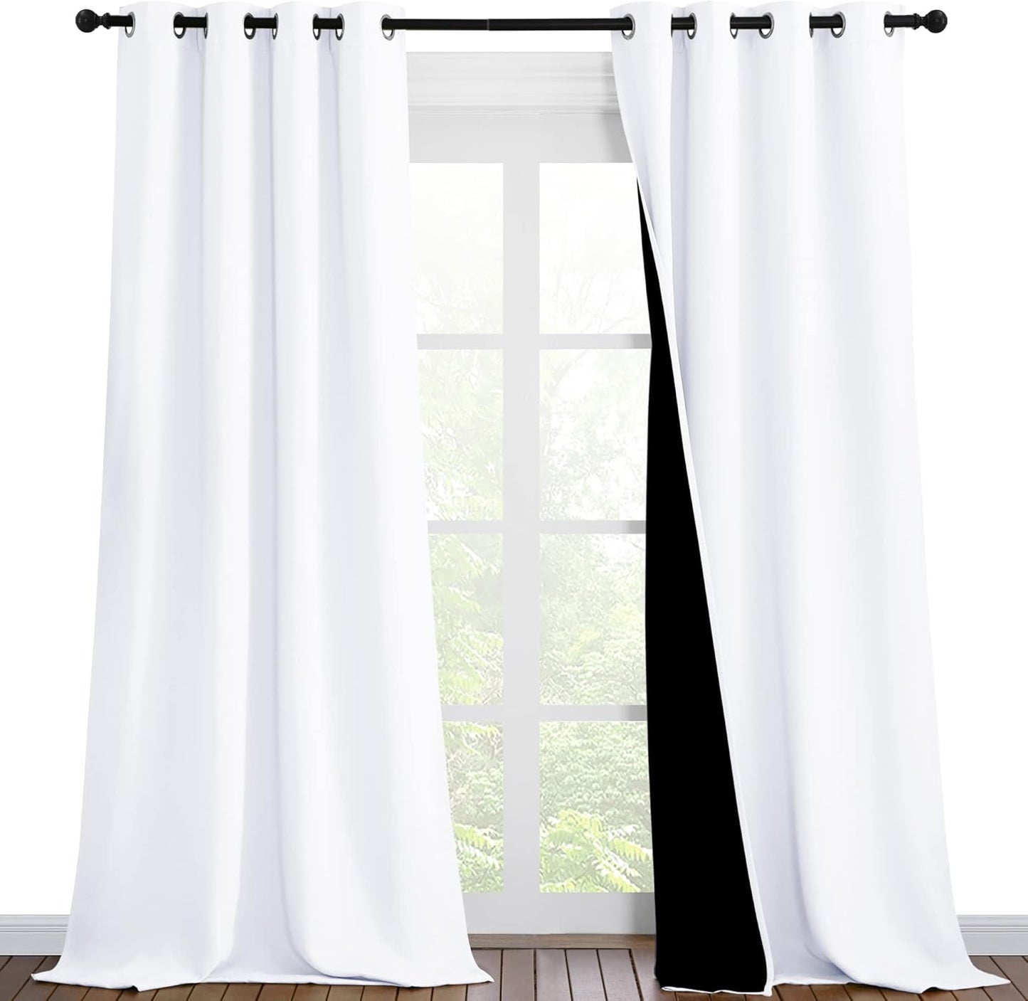 NICETOWN White 100% Blackout Curtains for Windows, Pack of 2, 46" W x 102" L, Super Heavy-Duty Black Lined Total Darkness Drapes for Bedroom, Privacy Assured Window Treatment for Patio