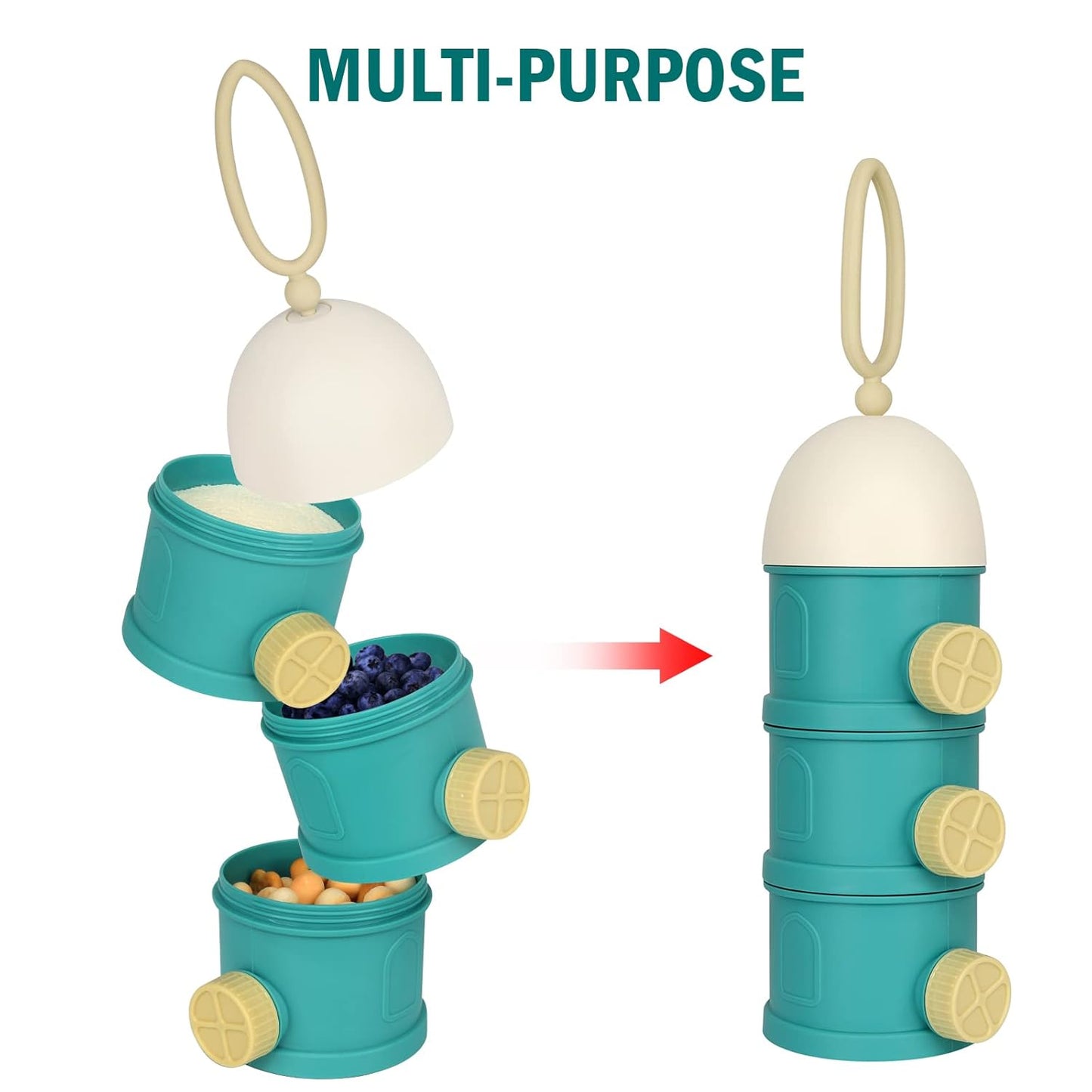 Accmor Formula Dispenser On The Go, 3 Layers Stackable Formula Container to Go, Non-Spill Portable Milk Powder Baby & Kids Snack Containerr, Green