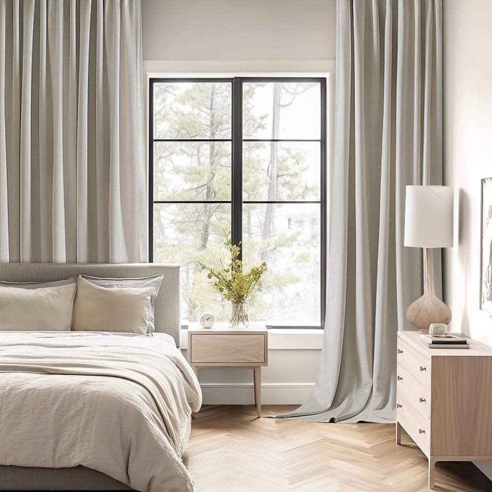 MIULEE Natural Back Tab Blackout Curtains 108 Inch Long 2 Panels Set for Bedroom, Rod Pocket/Pinch Pleat Extra Long Thermal Insulated Living Room Darkening Pleated Light Blocking Drapes