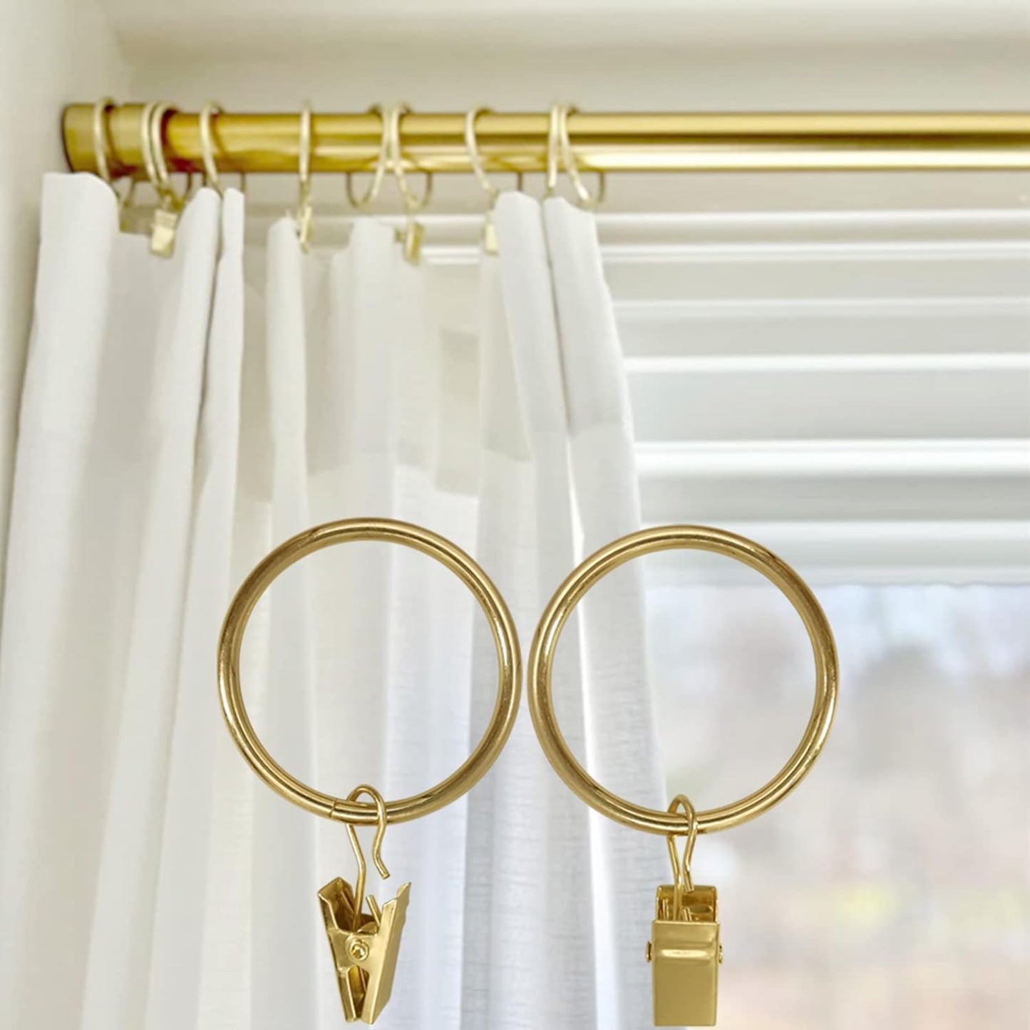 40 Pack Gold Curtain Rings with Clips, Curtain Hooks Hangers Clip Rings for Hanging Drapes Bows Hat, Drapery Rings 1.5 in I D, Fits up to 1.2 in Diameter Curtain Rod.