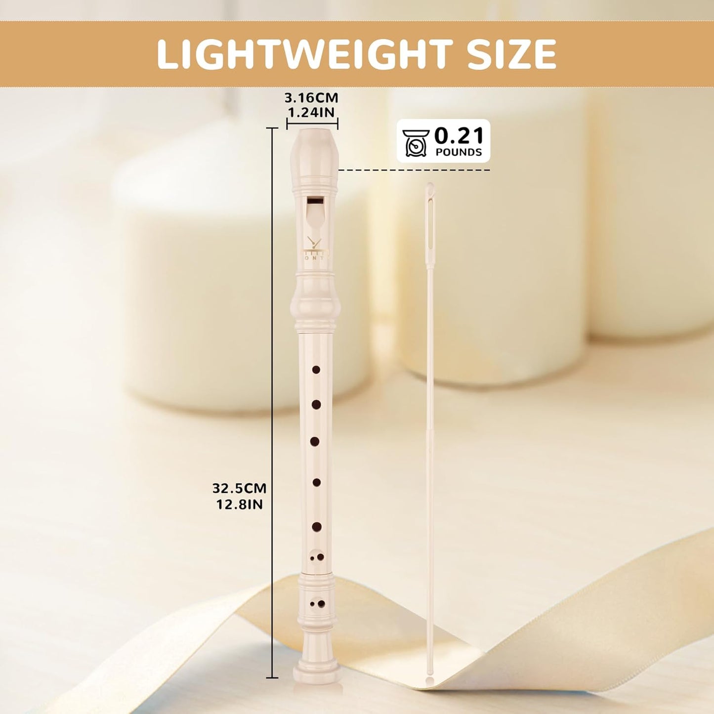 Soprano Recorder 8-Hole Instrument for Kids Beginners, Baroque Style C Key Kids Flute with Cleaning Rod & Case Bag for School Education Home Entertainment - Beige