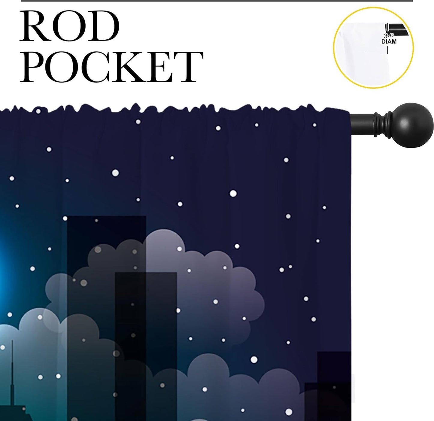 Superhero Rod Pocket Blackout Curtains for Boy Girl Bedroom, Violet Night Sky Buildings Cityscape Thermal Insulated Home Window Drapes for Living Room Darkening, 72x63 inch