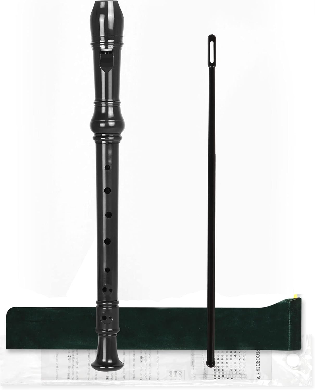 Mr.Power Soprano Recorder for Beginners School Students German Style C Key 8 Holes 3 Piece Instrument with Cleaning Rod, Thumb Rest, Fingering Chart, Packing Bag (Black)