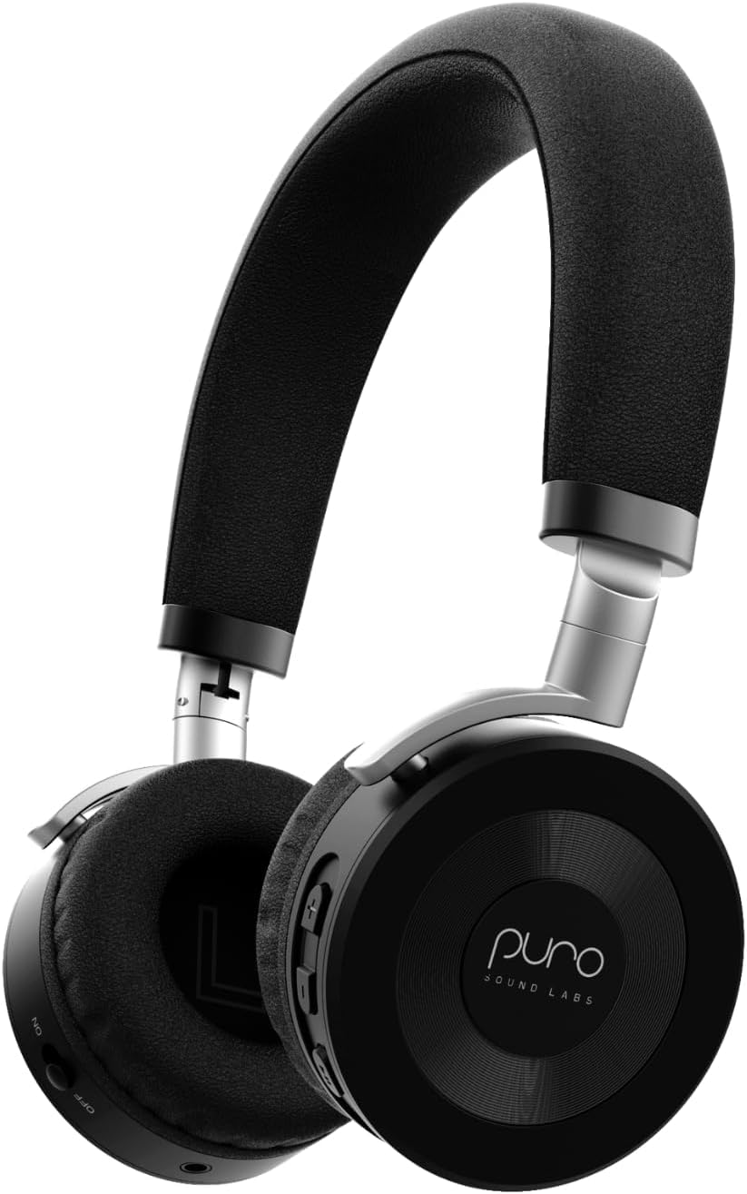Puro Sound Labs JuniorJam Plus Volume-Limiting Wireless Bluetooth Headphones for Kids, Secure Audio with Adjustable On-Ear Design, 22-Hour Battery, Ideal for Tablets, Smartphones & PCs - Black