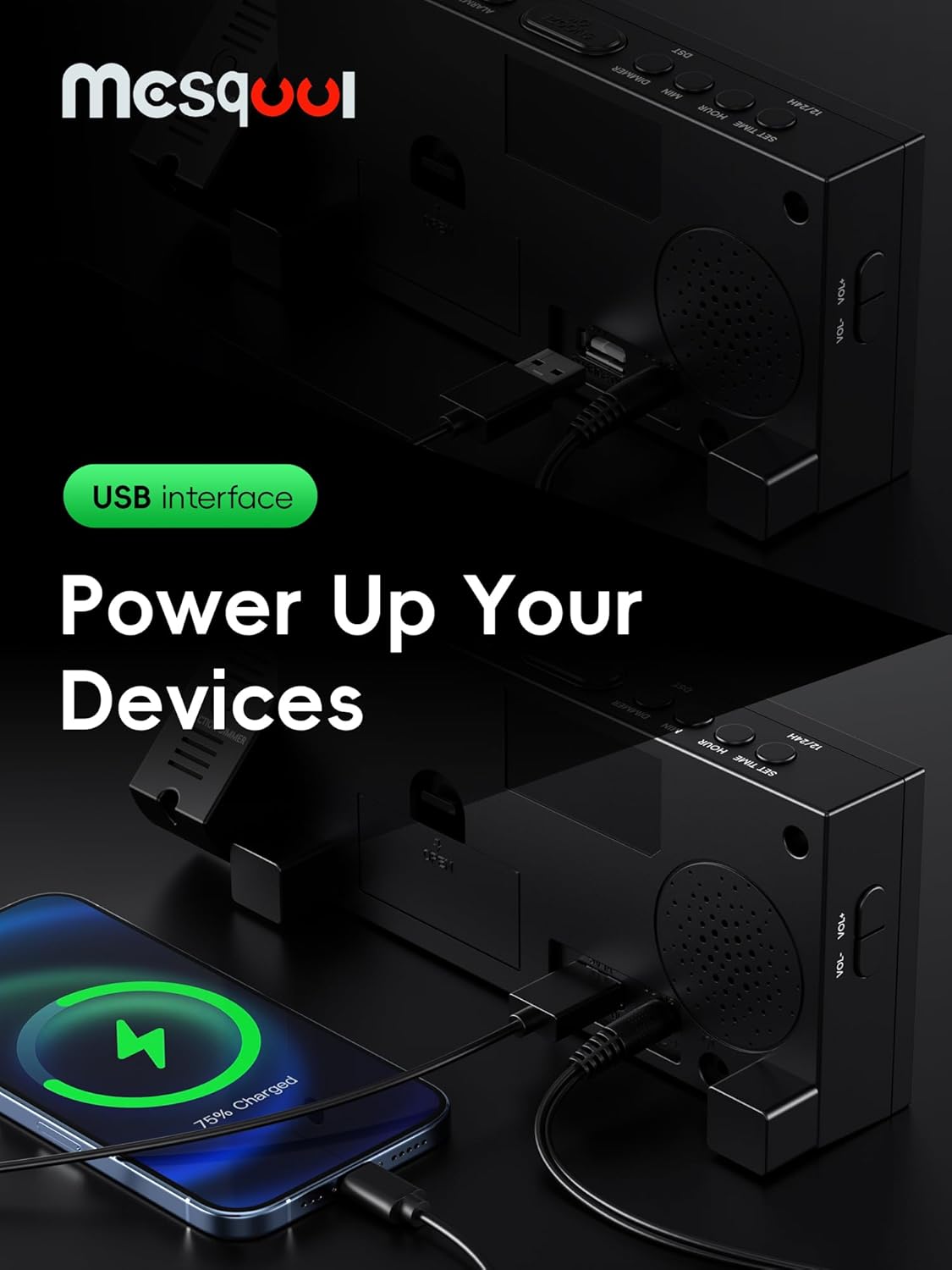 Digital Projection Alarm Clocks for Bedrooms - Large LED Display, 180° Rotatable Projector, 5-Level Dimmer,USB Charger,Battery Backup,Loud Dual Alarms for Kids Elderly,Heavy Sleepers,Snooze,12/24H,DST