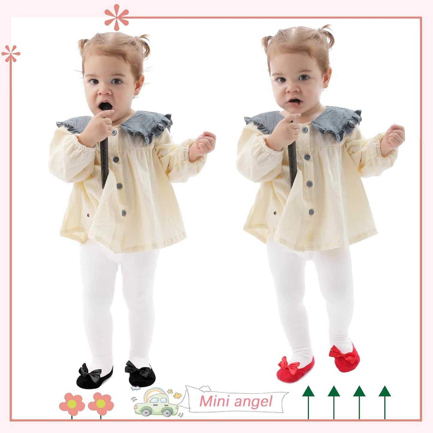 Mini angel Baby Tights Non Slip Baby Girl Tights Plain/Shoe-Look Leggings Seamless Pantyhose Warm Cotton Leggings Non-Skid