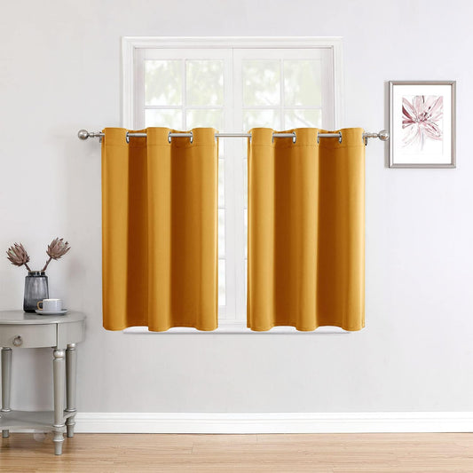 ChrisDowa Small Window Curtains for Kitchen and Bedroom - Grommet Short Thermal Insulated Room Darkening Curtains (2 Panels, Mustard Yellow, 42 x 36 Inch)