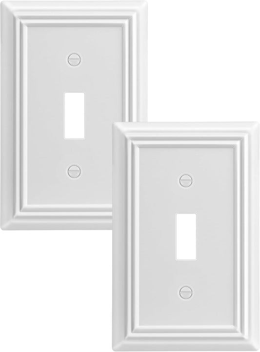 DEWENWILS Single Toggle Wall Plates, White Metal Light Switch Cover Plates, 4.92" x 3.14" Outlet Wall Plates, Switch Plate Covers for Home Decor, 2 Pack