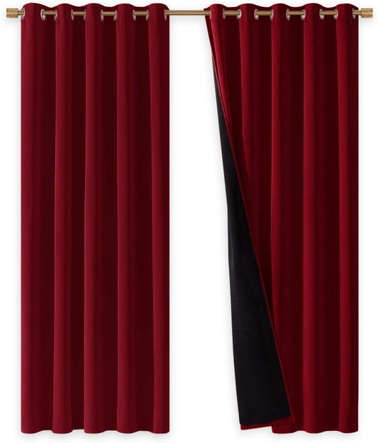 NICETOWN 100% Blackout Window Curtain Panels, Burgundy Red, 2 PCs, 62" Wide Each Panel, Cold and Full Light Blocking Drapes with Black Liner for Nursery, 84 inches Drop Thermal Insulated Draperies