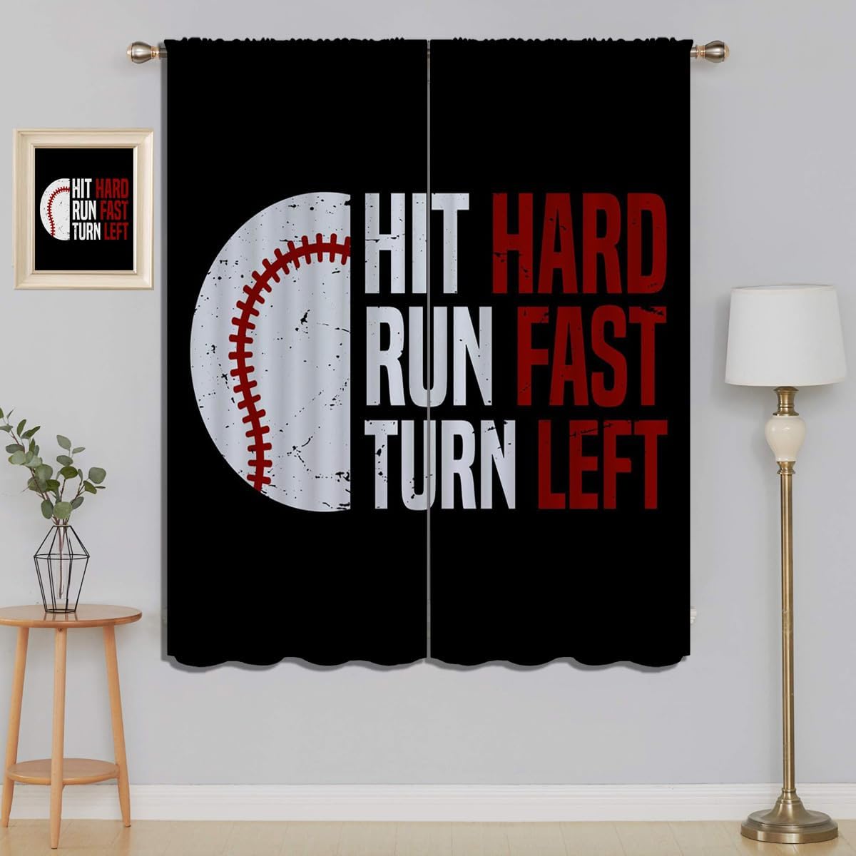 Baseball Blackout Curtains for Boy Girl Room Darkening Decor,Sport Theme Red and White Motto Dark Bedroom Living Room Home Rod Pocket Thermal Insulated Window Curtain/Drapes Panel,84x63 Inch…