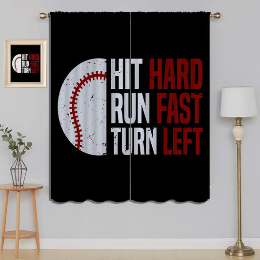 Baseball Blackout Curtains for Boy Girl Room Darkening Decor,Sport Theme Red and White Motto Dark Bedroom Living Room Home Rod Pocket Thermal Insulated Window Curtain/Drapes Panel,84x63 Inch…