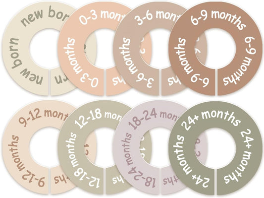 Baby Closet Dividers for Clothes – Earth Tone Round Baby Clothes Dividers for Closet Rod, Nursery Closet Organizer & Decor, Clear Labels for Easy Sorting, Fits Most Rods