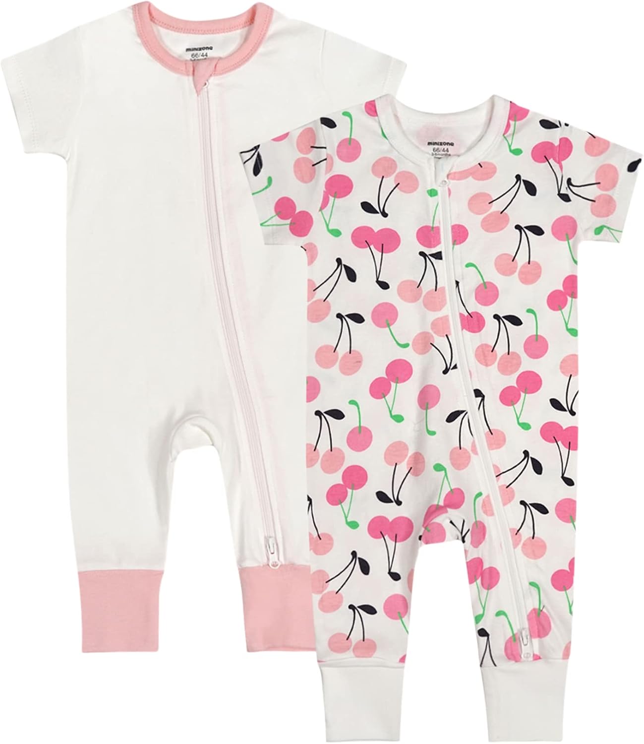 Teach Leanbh Baby Boys Girls 2 Pack 2 Way Zipper Footless Pajamas Cotton Short Sleeve Printing Romper Sleep and Play