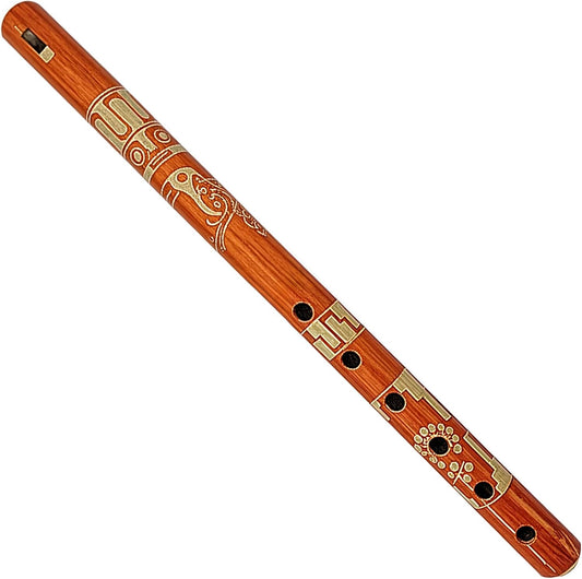 Mia Jewel Shop - Handmade Colored Bamboo Wooden Flute | Tribal Nature Pattern | Native Recorder for Beginners, Meditation & Music Lovers (Orange)