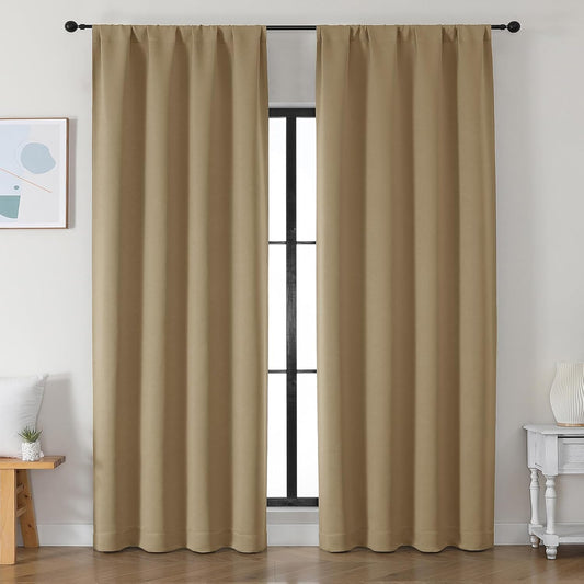 Simplebrand Ava Taupe Blackout Curtains for Bedroom 90 Inches Long 2 Panels Set, Solid Privacy Energy Saving Living Room Window Treatment Curtains Blackout Drapes, W50 x L90 Inch, Taupe