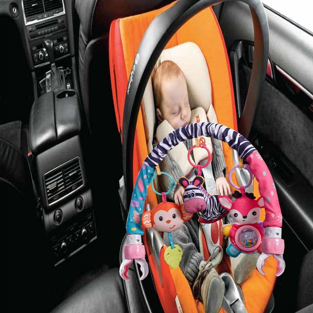Baby Stroller Arch Toys, Crib Mobile for Infants Adjustable Bassinet Mobile with Universal Clamps, Activity Toy Bar for Bouncer Newborn Car Seat Stroller Sense Toy for Baby 0-12 Months