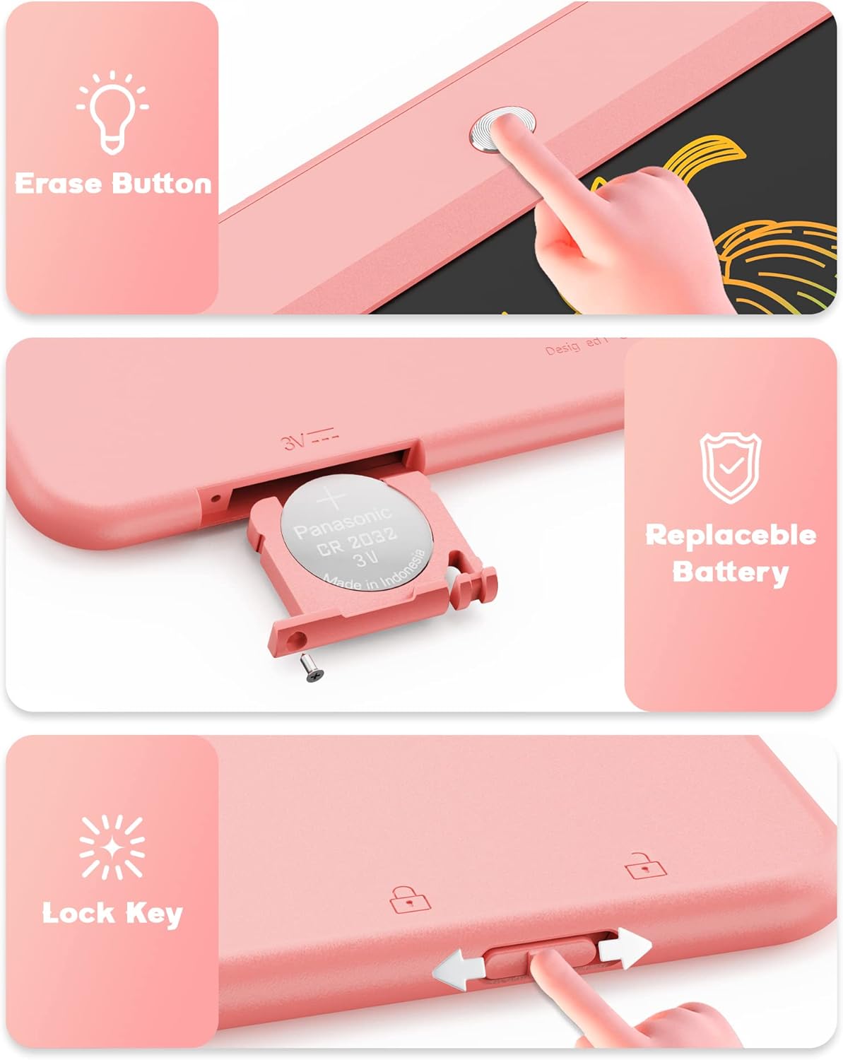 Bravokids Toys for 3 Years Old Girls Boys, LCD Writing Tablet 10 Inch Doodle Board, Electronic Drawing Pads, Educational Birthday Gift for 3 Years Old Kids Toddler (Light Pink)