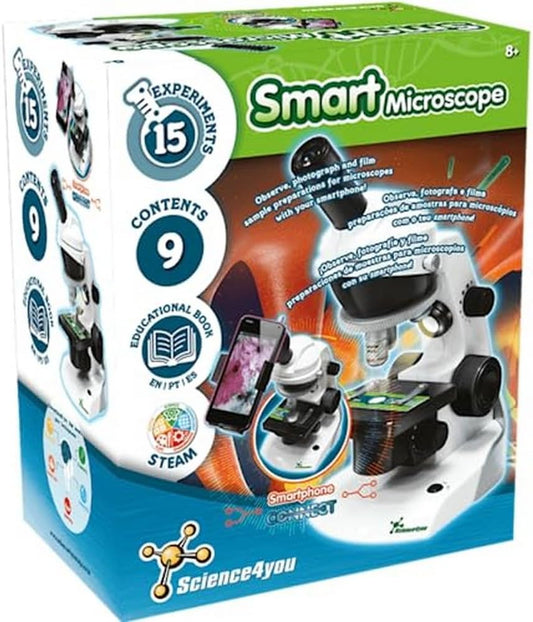 Science4you Smart Microscope for Kids - Microscope Kit for Kids Age 8-12 + Prepared Samples + Microscope Slides, Educational Games, Science Toy, Gifts for 8+ Year Old Boys and Girls