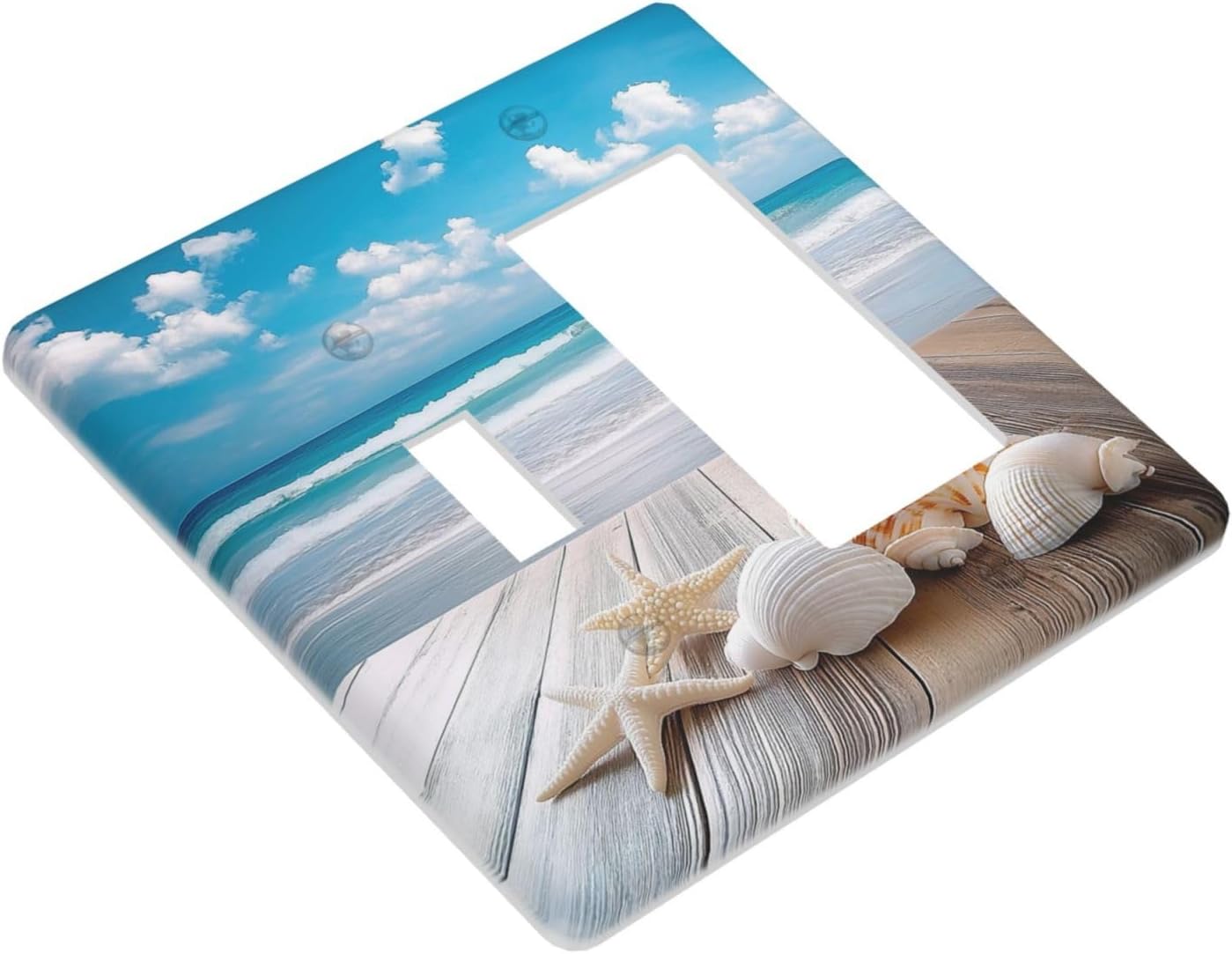 Outlet Covers Beach Waves Brown Wood Starfish Shells 1 Toggle 1 Rocker Combination Decorative Wall Plate Electrical Switch Plates Light Switch Cover Plate For Bathroom Living Room Decor