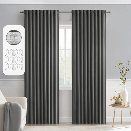 MIULEE Grey Back Tab Blackout Curtains 72 Inch Length 2 Panels Set for Living Room Bedroom Privacy, Rod Pocket/Pinch Pleat Thermal Insulated Room Darkening Pleated Light Blocking Drapes