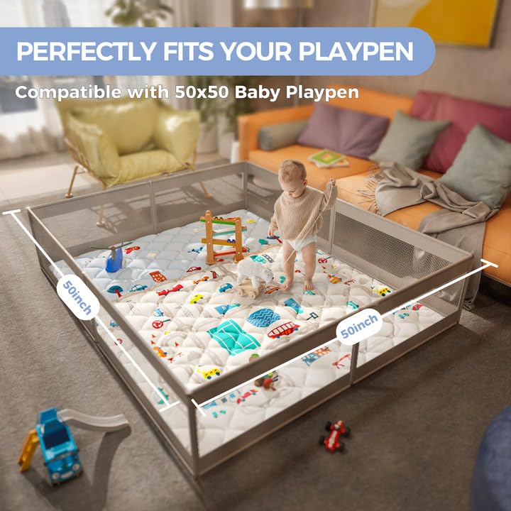 Car Portable Baby Play Mat 50x50 Playpen Mat Upgraded Thicker Baby Floor Play Mat Non-Slip Cushioned Crawling Mat Waterproof Kids Play Mat Activity Playmats for Babies Toddler Tummy Time(50x50, Car)