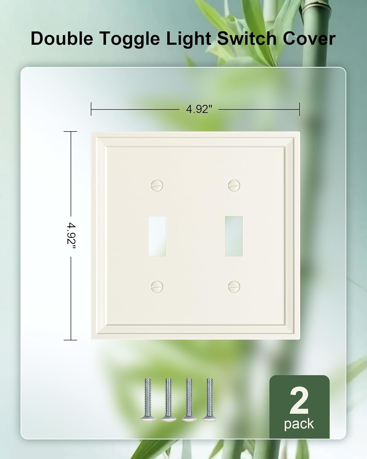 2-Pack Double Toggle Light Switch Cover Plate, Light Almond Decorative Dual Switch Plate Covers, Natural Bamboo Fiber 2 Gang Wall Plate, Corrosion Resistant