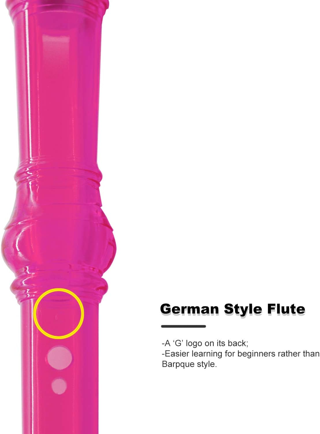 SJOYS ENGIEGEE 8-Hole Soprano Descant Recorder Kids Music Flute with Cleaning Rod & Case Bag For School Student Home Entertainment Transparent Pink