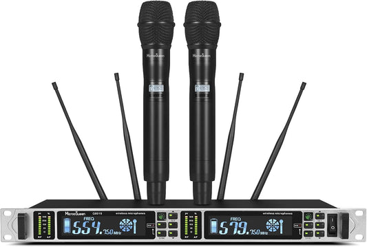 Professional UHF Wireless Microphone System, Dual Channel 530–580MHz with 2 Metal Handheld Mics, Multi-Channel UHF System, 500FT Range, for Karaoke, Meeting, Party