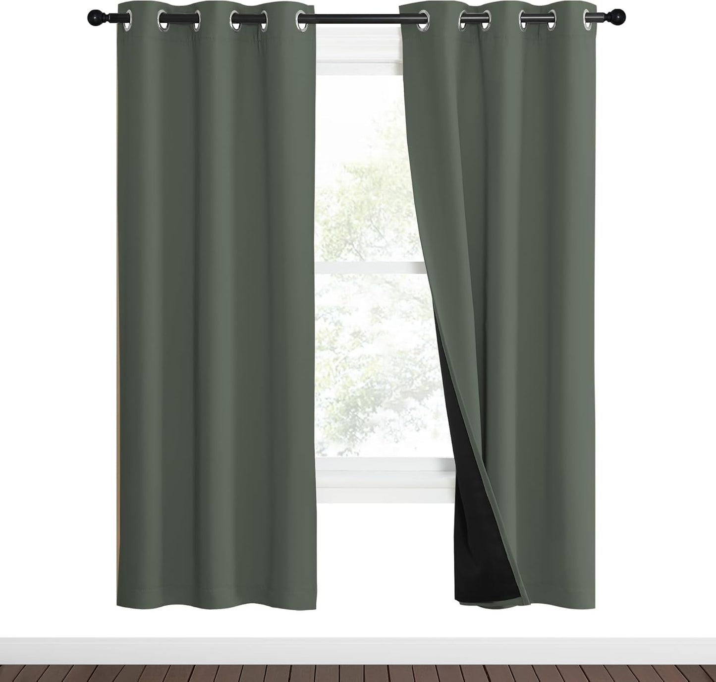 NICETOWN 100% Blackout Curtains 70" Long, Pair of Energy Smart & Noise Blocking Out Drapes for Baby Room Window, Thermal Insulated Guest Room Lined Window Dressing(Dark Mallard, 37" Wide)