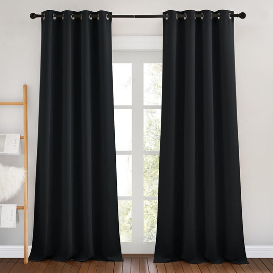 NICETOWN Patio Blackout Curtain Panels - Thermal Insulated Grommet Blackout Drapes Light Blinds Room Darkening Window Treatments for Villa/Cottage (2 Panels, W46 x L90, Black)