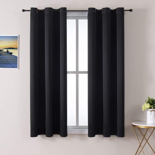ChrisDowa Blackout Curtains 48 inches Long for Bedroom - 2 Panels Set Grommet Thermal Insulated Room Darkening Curtains for Living Room (Black, 42 x 48 Inch)