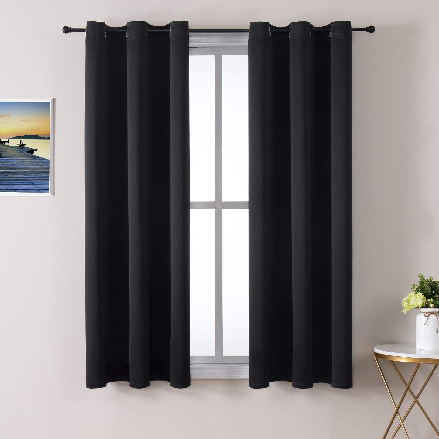 ChrisDowa Grommet Blackout Curtains for Bedroom and Living Room - 2 Panels Set Thermal Insulated Room Darkening Curtains (Black, 42 x 63 Inch)