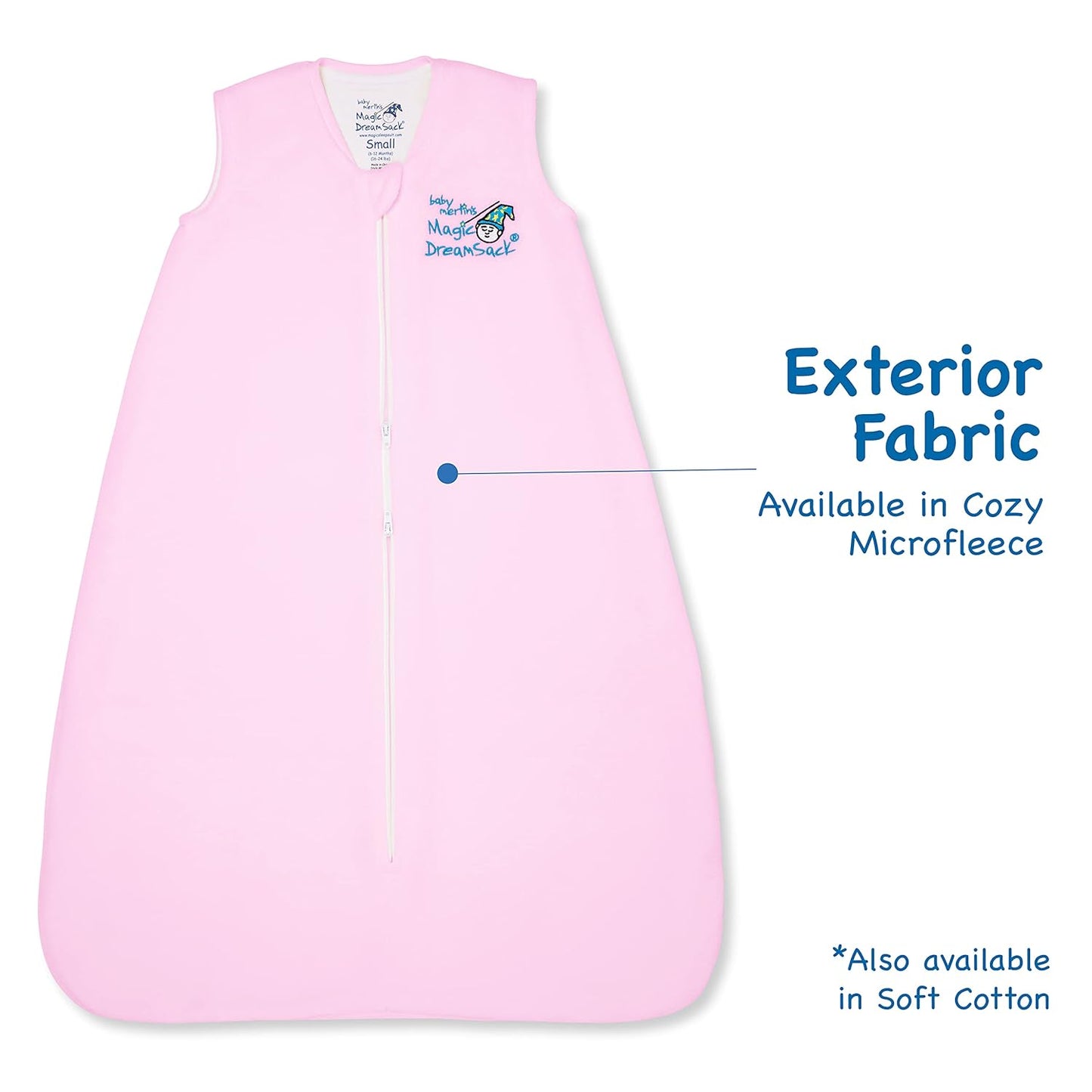 Magic Sleepsuit Baby Merlin's Cotton Baby Swaddle Transition Product - Soft and Cozy Design, Double Zipper for Easy Diaper Changes, Promotes Safe Sleep, 3-6 Months - Blue - Small 12-18lbs