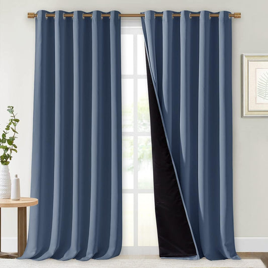 NICETOWN 100% Blackout Curtains 95 inches Long, Pair of Energy Smart & Noise Blocking Out Drapes for Baby Room Window, Thermal Insulated Guest Room Lined Window Dressing (Stone Blue, 70 inches Wide)