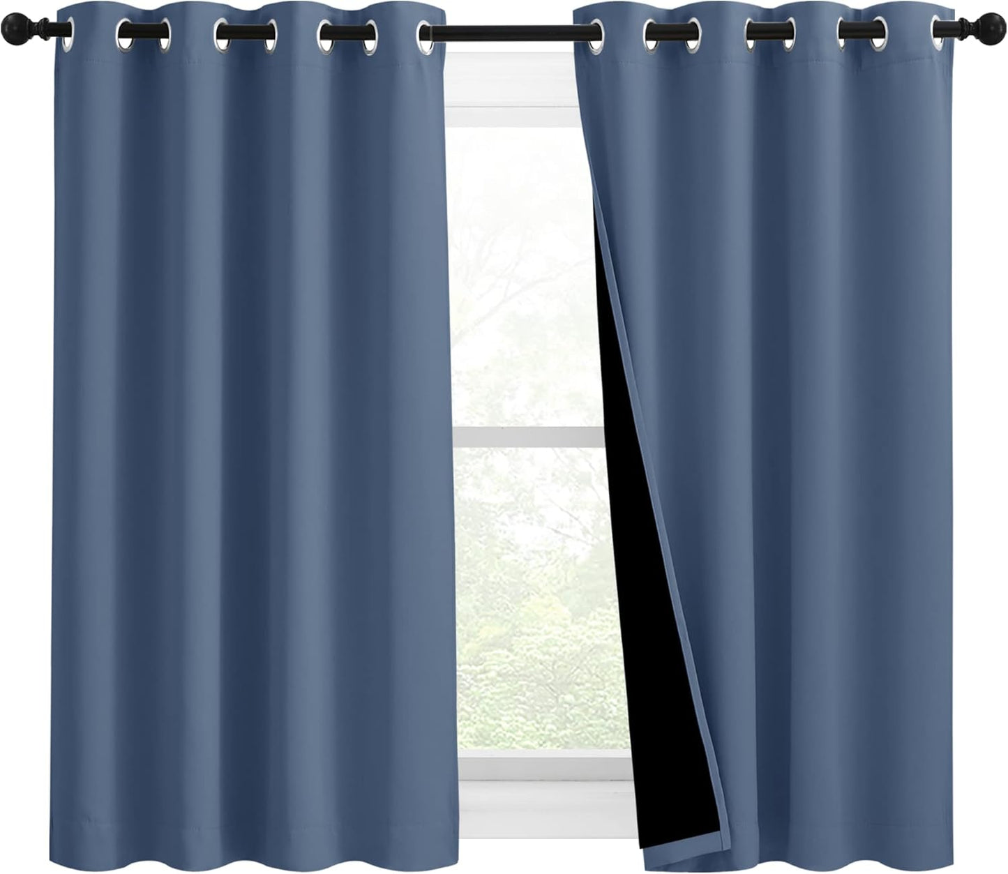 NICETOWN Stone Blue 100% Blackout Curtains 54 inches Long, Thermal Insulated Full Blackout 2-Layer Lined Drapes, Energy Efficiency Window Draperies for Boy's Room (2 Panels, 46-inch W)
