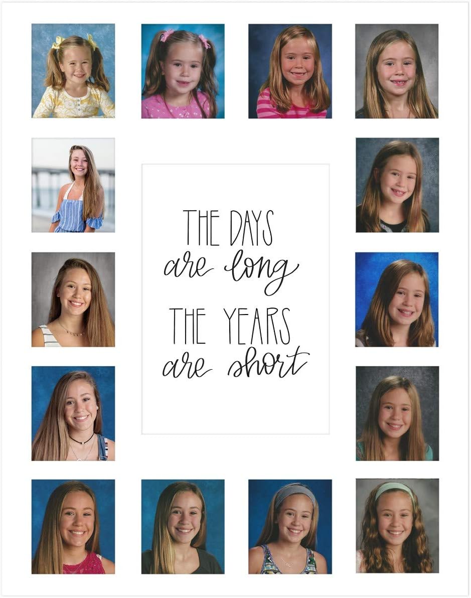 Rustic Red Door Co. School Days Picture Mat with Multiple Openings - School Years Photo Collage - No Frame - Pre-School & Kindergarten to 12th Grade (White, 15 Openings, 1 Pre-School)