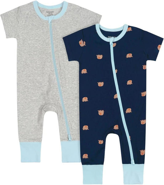 Teach Leanbh Baby Boys Girls 2 Pack 2 Way Zipper Footless Pajamas Cotton Short Sleeve Printing Romper Sleep and Play