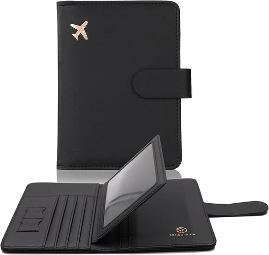 Melsbrinna Rfid Passport Holder for Travel women/Men, Cute Passport Wallet Rfid Blocking Card Slots, Rfid Passport Cover/CaseTravel Wallet, Passport Book Holder (1, Black)