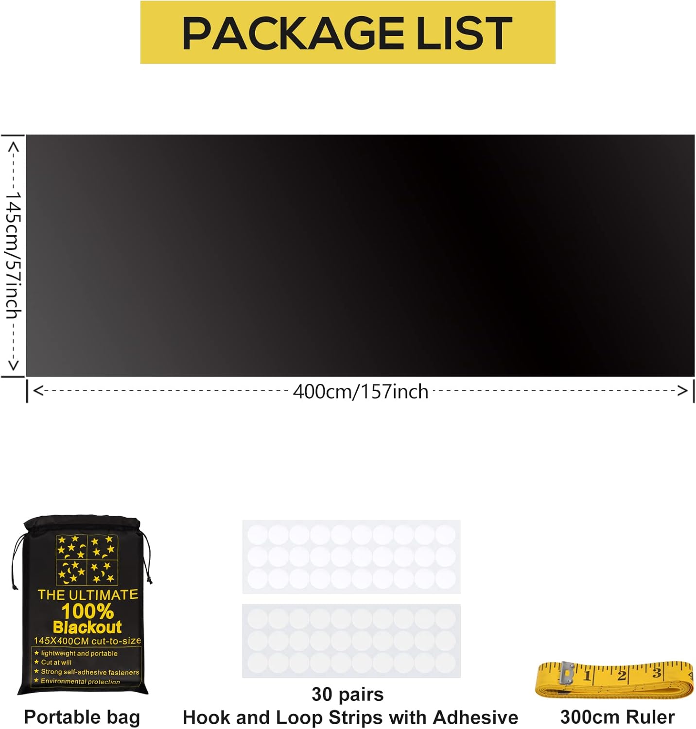 Portable Blackout Shades (157" x 57") Travel Window Blackout Curtains, 100% Blackout Material Temporary Blackout Blinds for Baby Nursery, Bedroom, Dorm Room, or Travel Use