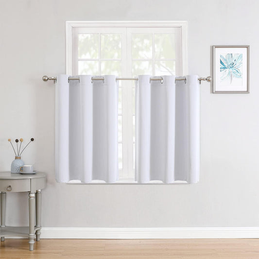 ChrisDowa Small Window Curtains for Kitchen and Bedroom - Grommet Short Thermal Insulated Room Darkening Curtains (2 Panels, Greyish White, 34 x 36 Inch)