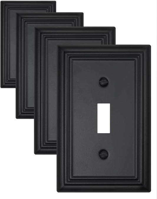 4-Pack Single Toggle Wall Plates, Decorative Black Switch Plate Covers, Metal Light Switch Covers, Durable Metal, 3.15''*4.88'', Midsize